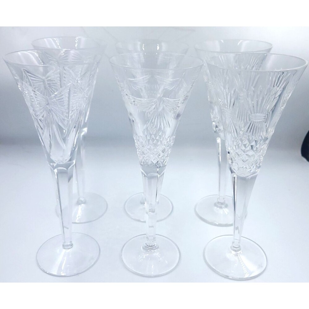 Six Waterford Millennium Toasting Flutes - 2 Happiness, 2 Peace, 2 Prosperity